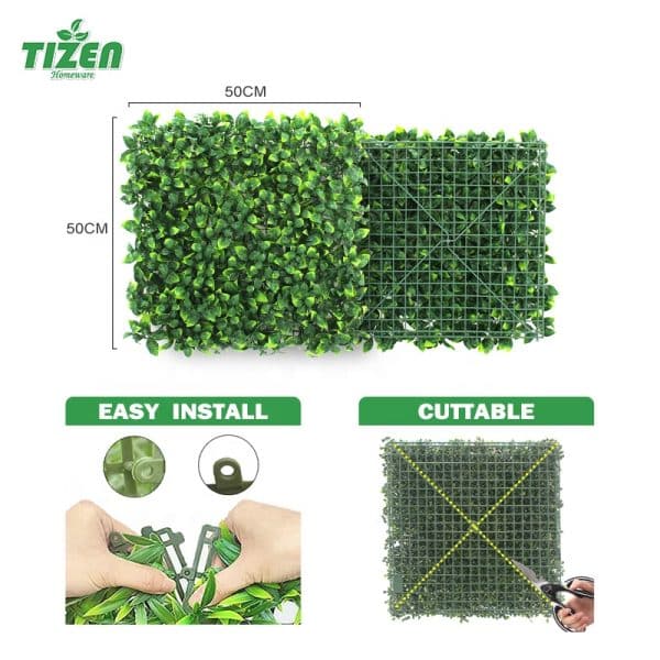 Tizen wholesale artificial turf vs real grass Decoration Panel Synthetic Backdrop tea leaf Green Artificial plant Grass wall - Image 5