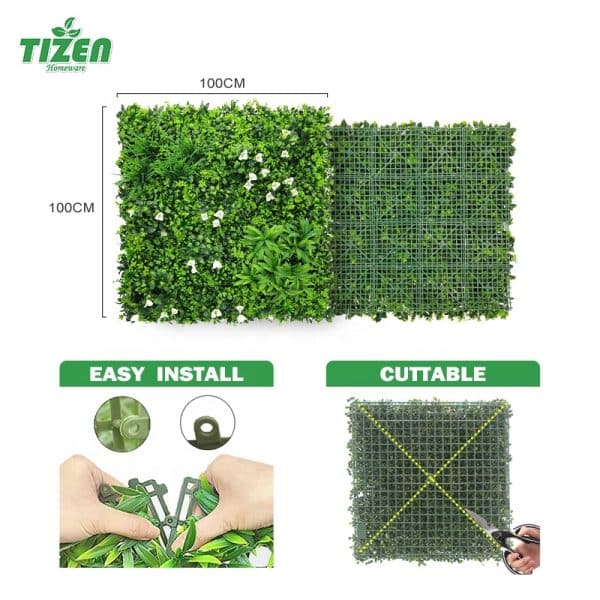 Tizen OEM/ODM Wholesale artificial vines for decoration plastic hedge topiary panels garden green home decor artificial plant grass wall - Image 5